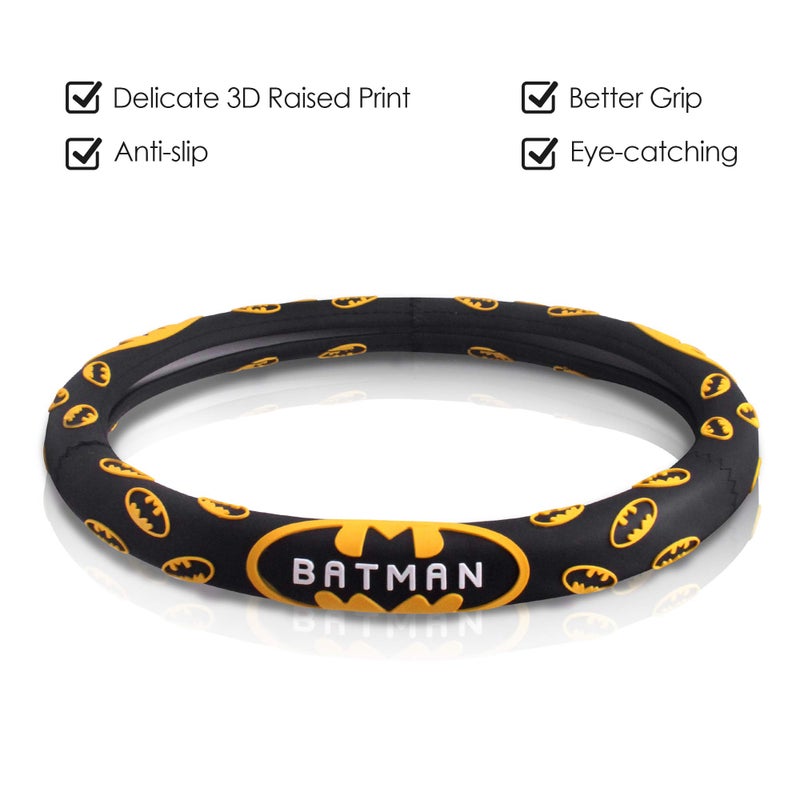 Finex Silicone 3D Molded Design - Batman Superhero Auto Car Steering Wheel Cover - Black - Universal Fit - Image 4